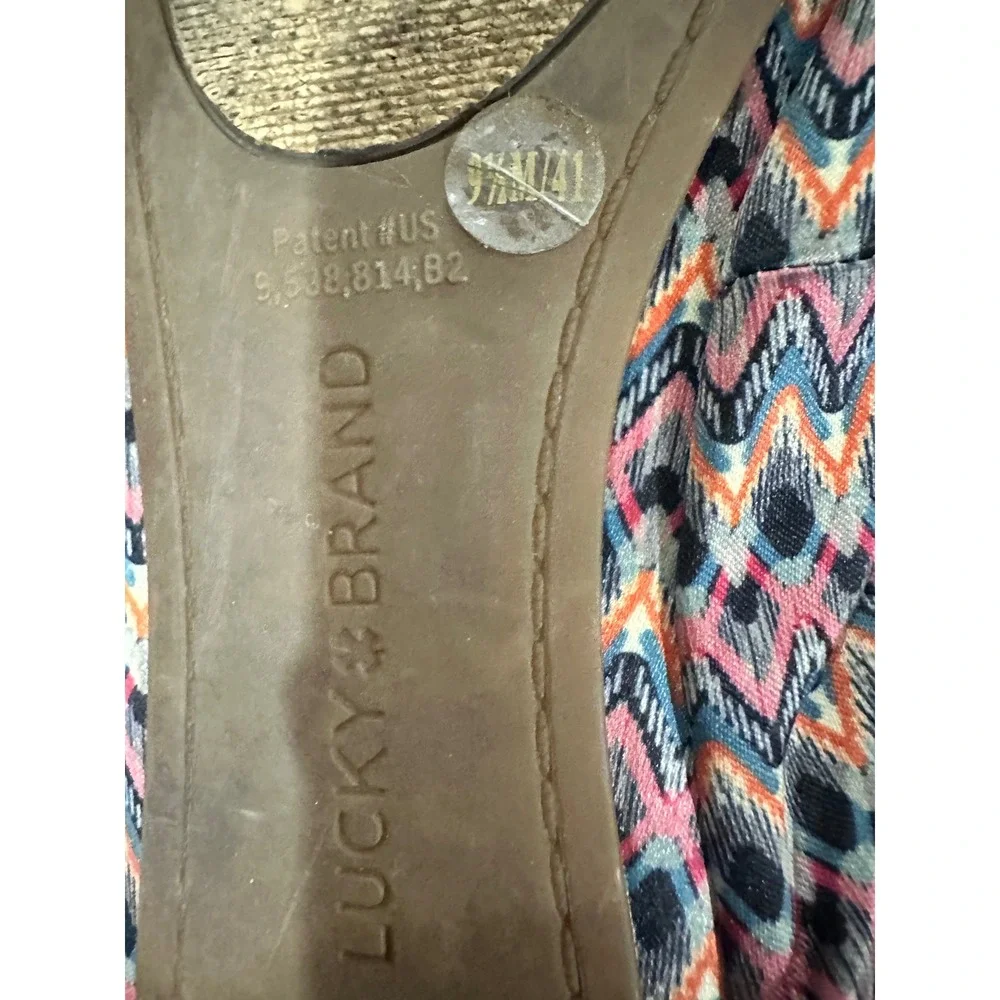 Lucky Brand Emmie Ballet Flats Ikat Chevron Multi Color Lace Up Heel Womens 9.5M
